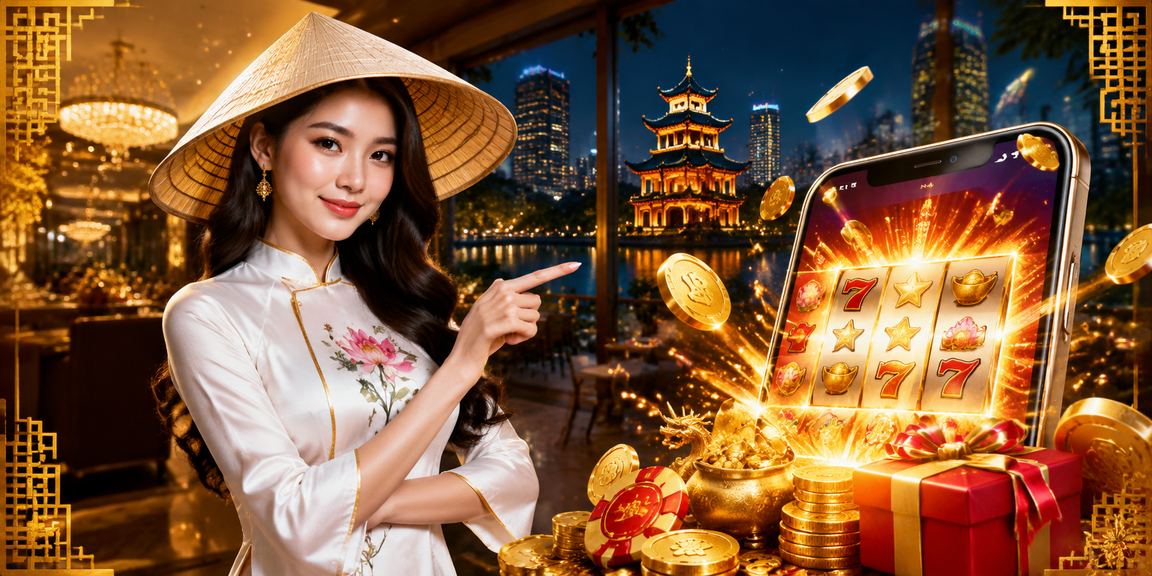 Hình ảnh đặc trưng Hà Nội với nón lá và trò chơi slot trực tuyến