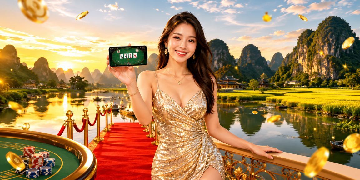 Người phụ nữ Việt Nam tại Ninh Bình xem thông tin Baccarat trên điện thoại giữa khung cảnh thiên nhiên
